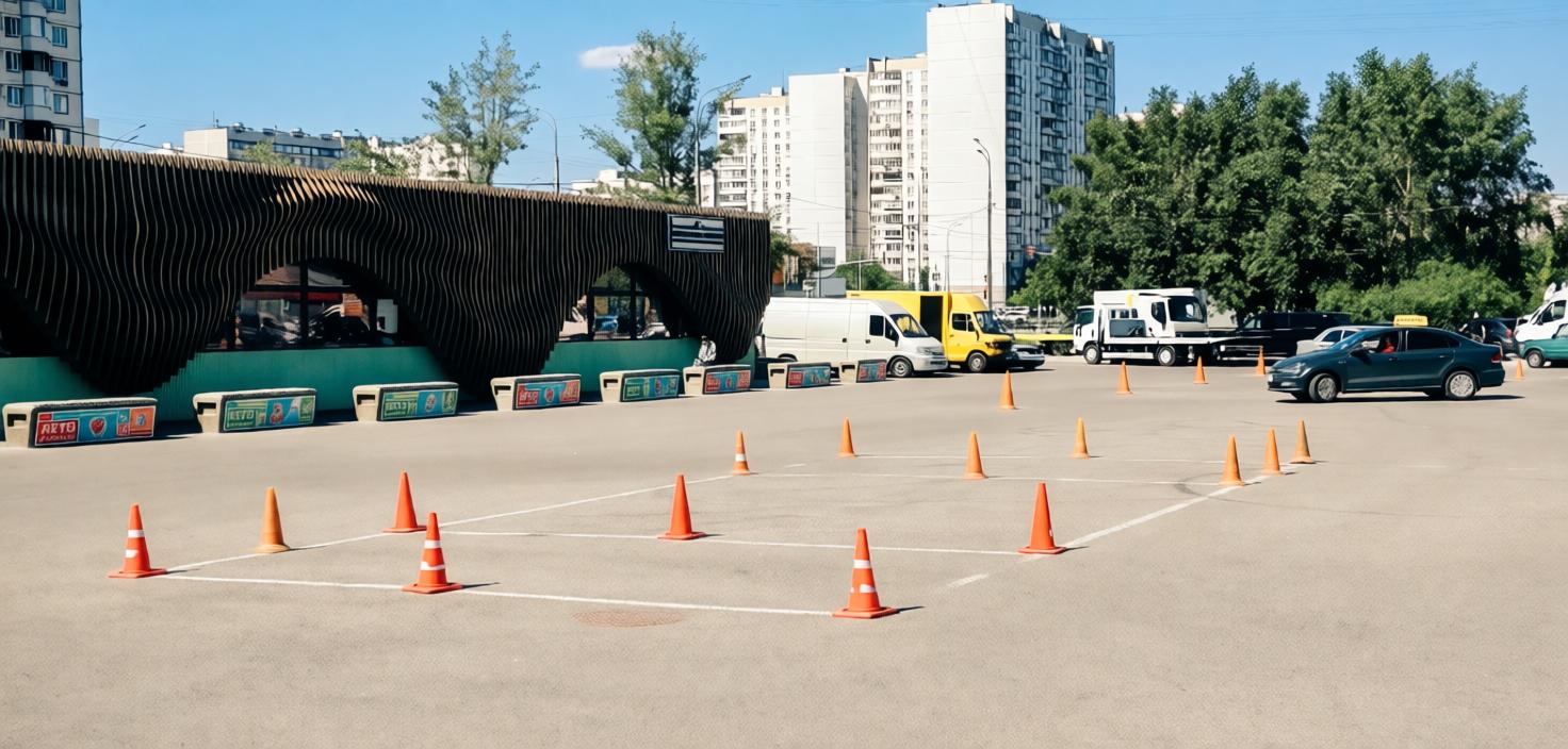 Учебная площадка с конусами для отработки маневров вождения